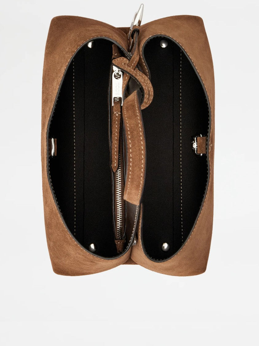 Tod's Trapezoidal Brown Suede Handbag With Structured Design
