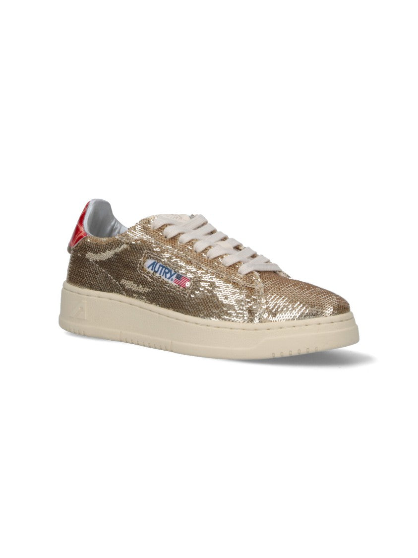 Autry Gold Fabric Low-Top Sneakers With Embossed Accents