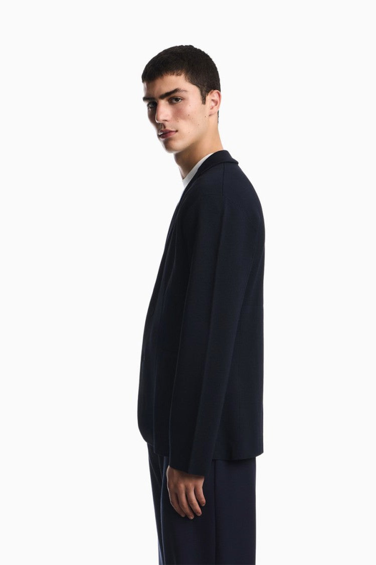 Emporio Armani Navy Two-Button Patch Pocket Viscose-Blend Blazer