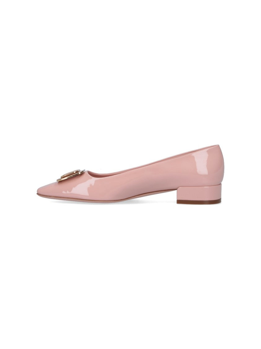Ferragamo New Vara Plate Pumps In Pink Patent Leather