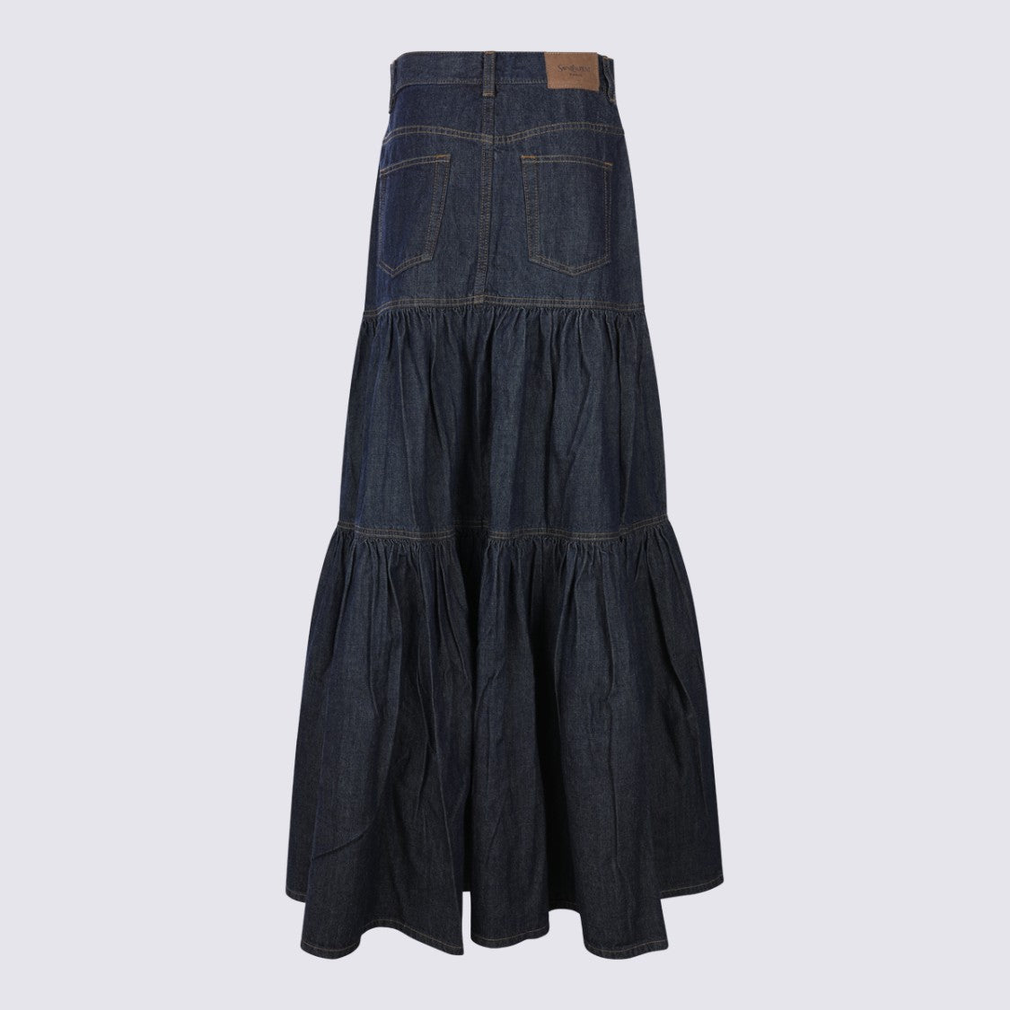 Saint Laurent Tiered Denim Five-Pocket Maxi Skirt