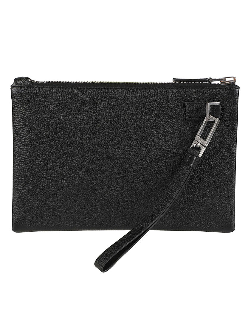Tom Ford Minimal Line Slim Textured Calf Leather Wrist-Strap Pochette