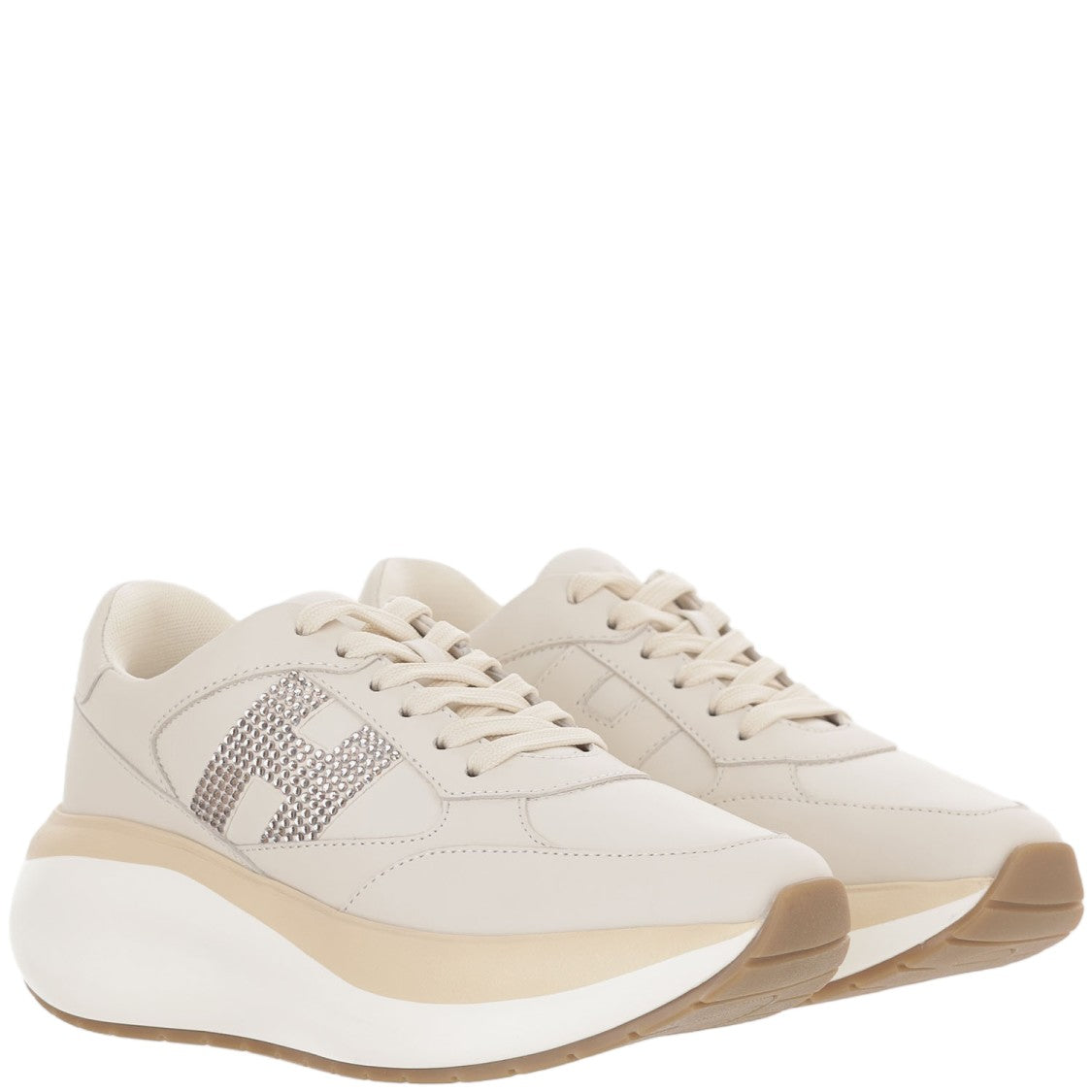 Hogan White Maxi I Active Rhinestone Logo Leather Sneakers
