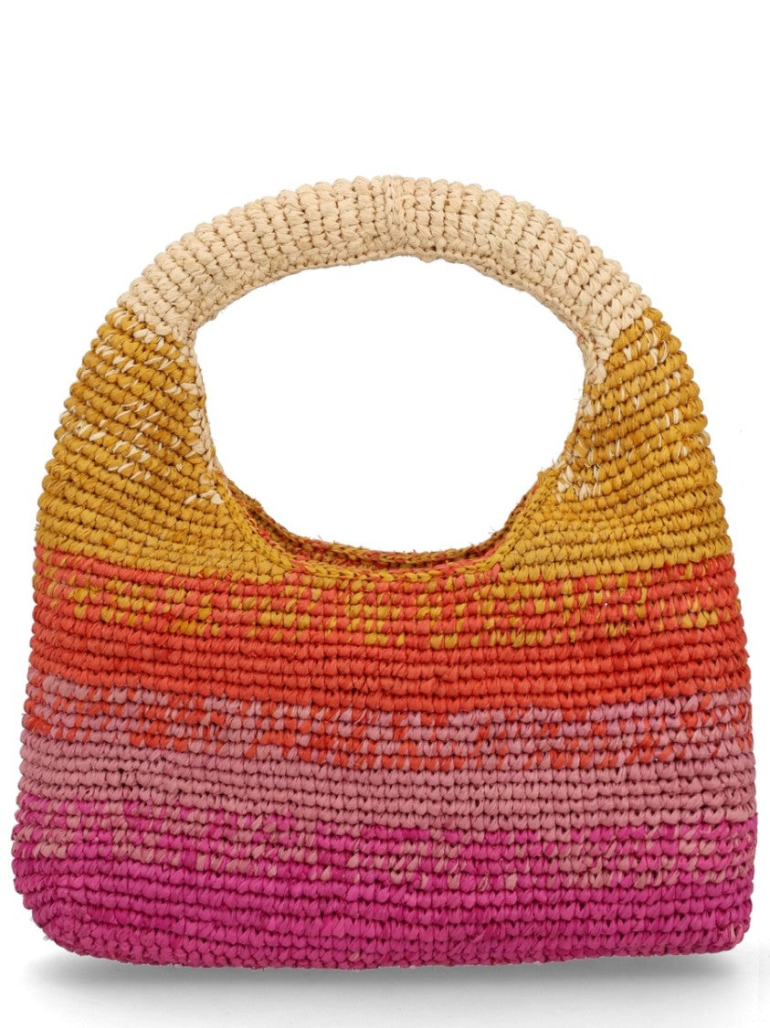 Manebi Beige Halfmoon Raffia Gradient Handbag