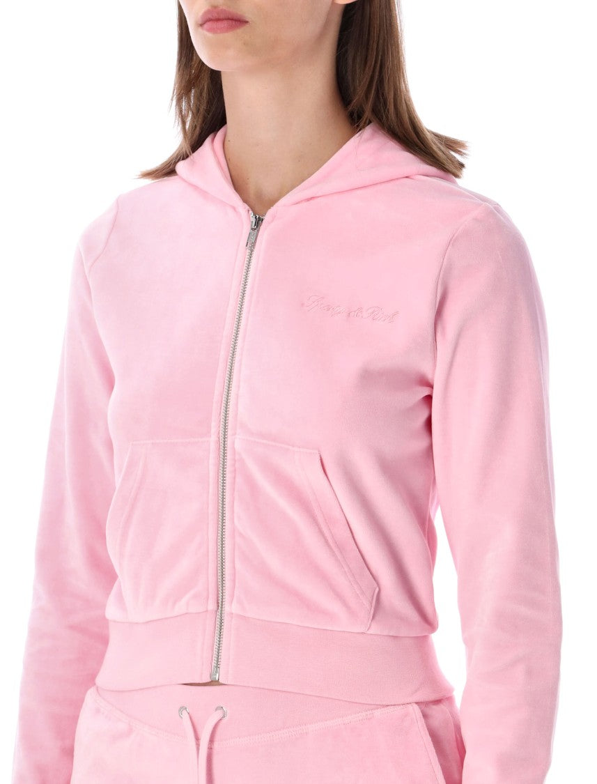 Sporty And Rich Hoodie Velour Crystal Zip-Up Hoodie