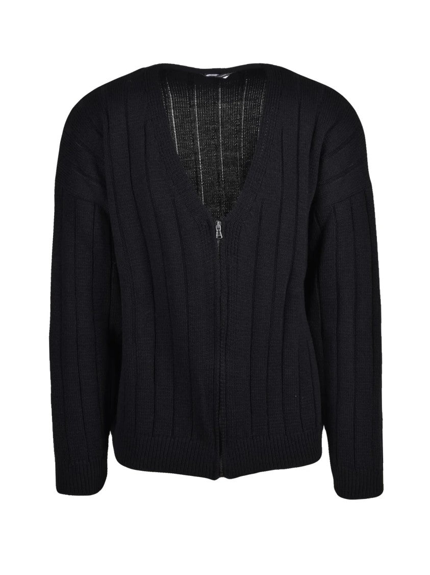 Daniele Alessandrini Black Wool-Blend Zip Cardigan