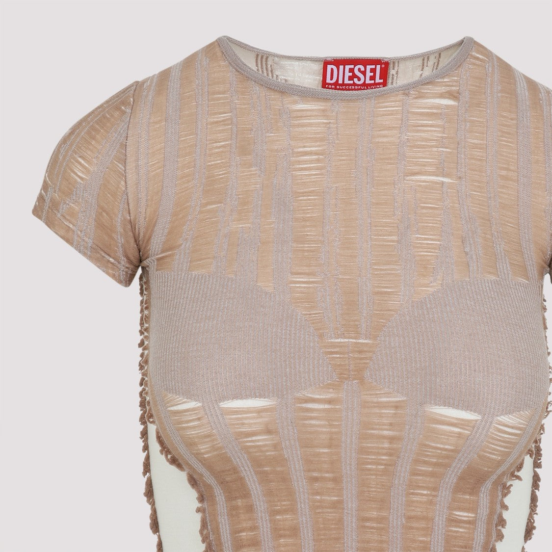 Diesel Textured Fitted Top With Sheer