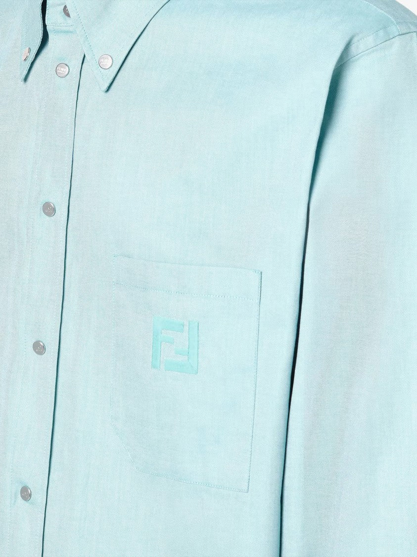 Fendi Comfort Oxford Light Blue Embroidered Shirt