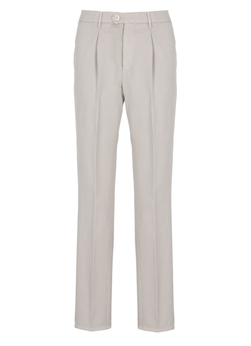 Brunello Cucinelli Beige Button Zip Cotton Chino Pants