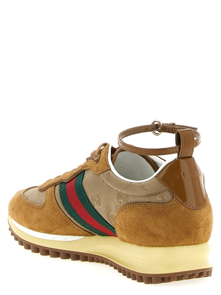 Gucci Suede Sneakers With Gg Nylon Inserts