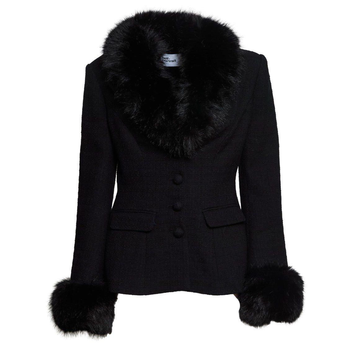 Self-Portrait Black Tailored Boucle Fur Jacket
