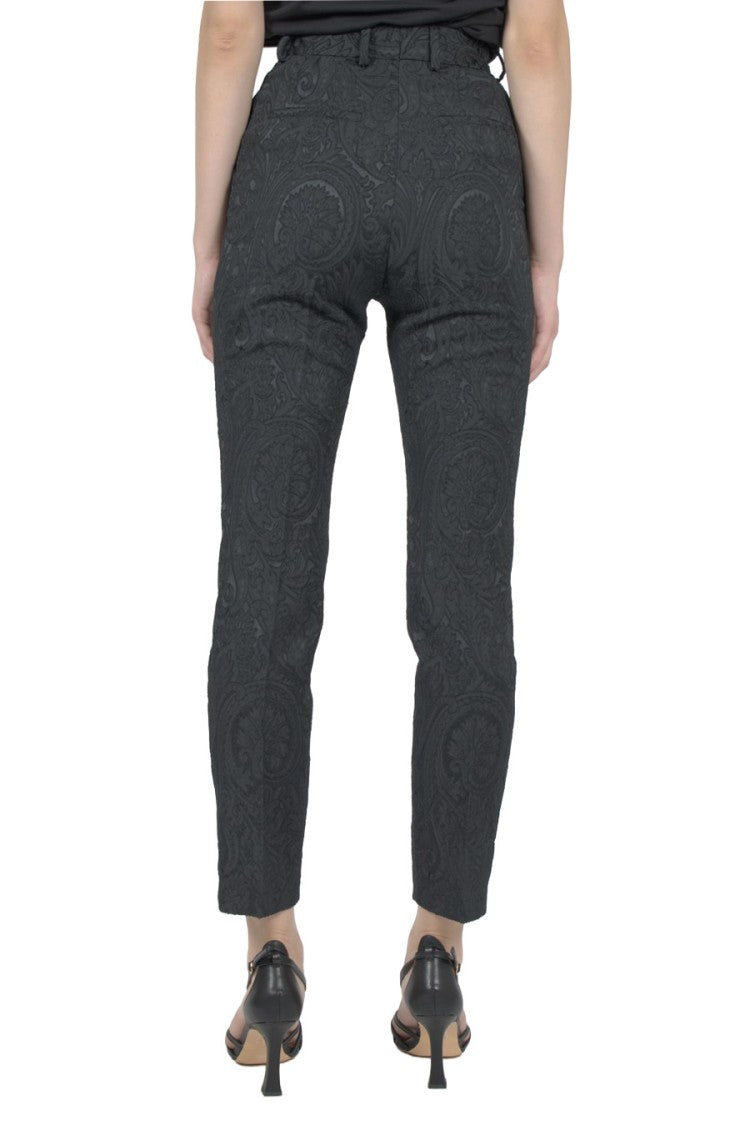 Dolce & Gabbana Black Polyester-Polyamide Jacquard Cropped Trousers