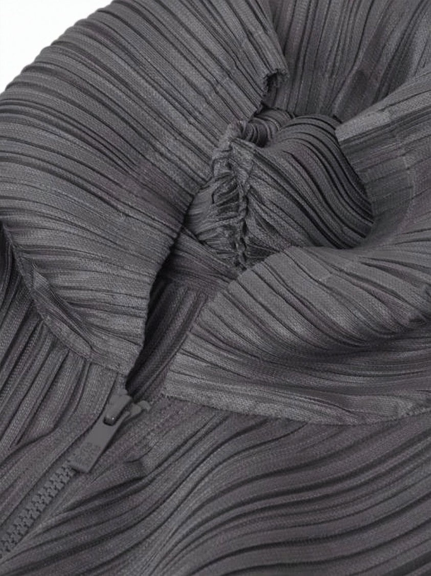 Pleats Please Pleated Boxy Jacket With Zipper Closure And Textured Design