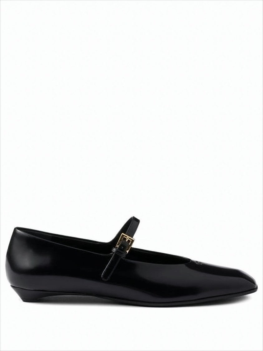Prada Pointed Toe Black Leather Flats