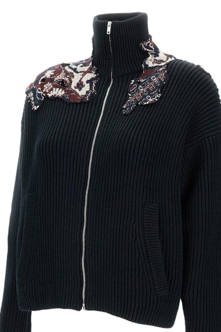 Durazzi Milano Cropped Knitted Bomber Jacket With High Neck And Appliqués