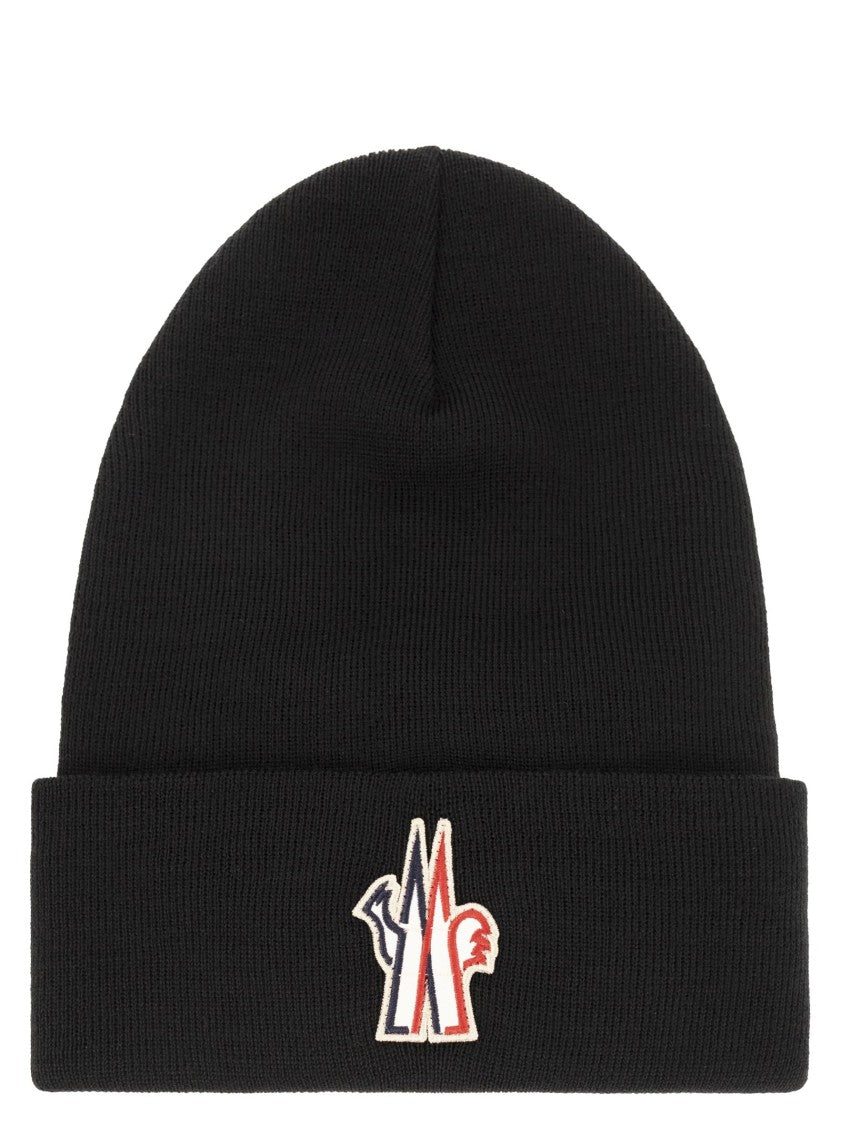 Moncler Grenoble Ribbed Knit Wool Beanie With Logo Appliqué