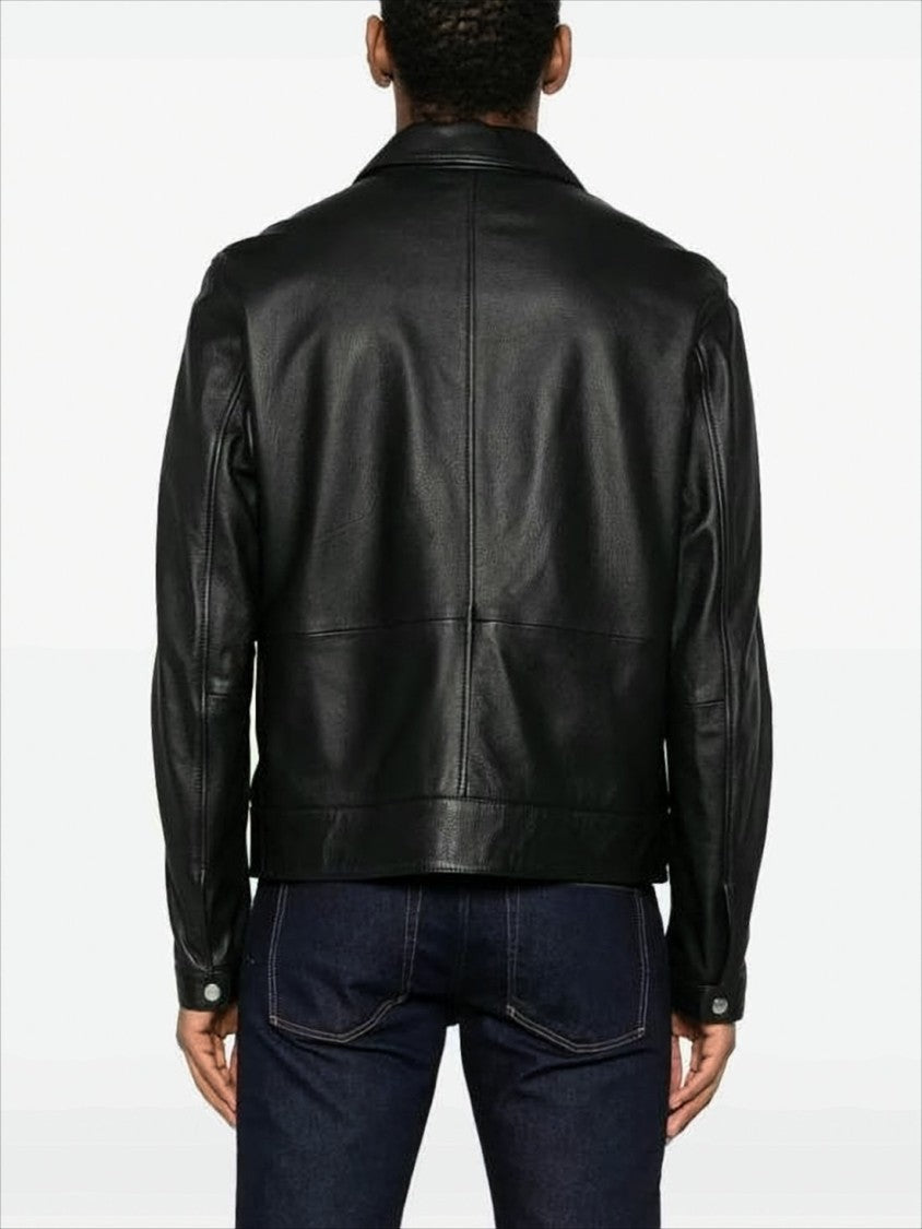 Hugo Boss Lambskin Leather Jacket With Classic Collar