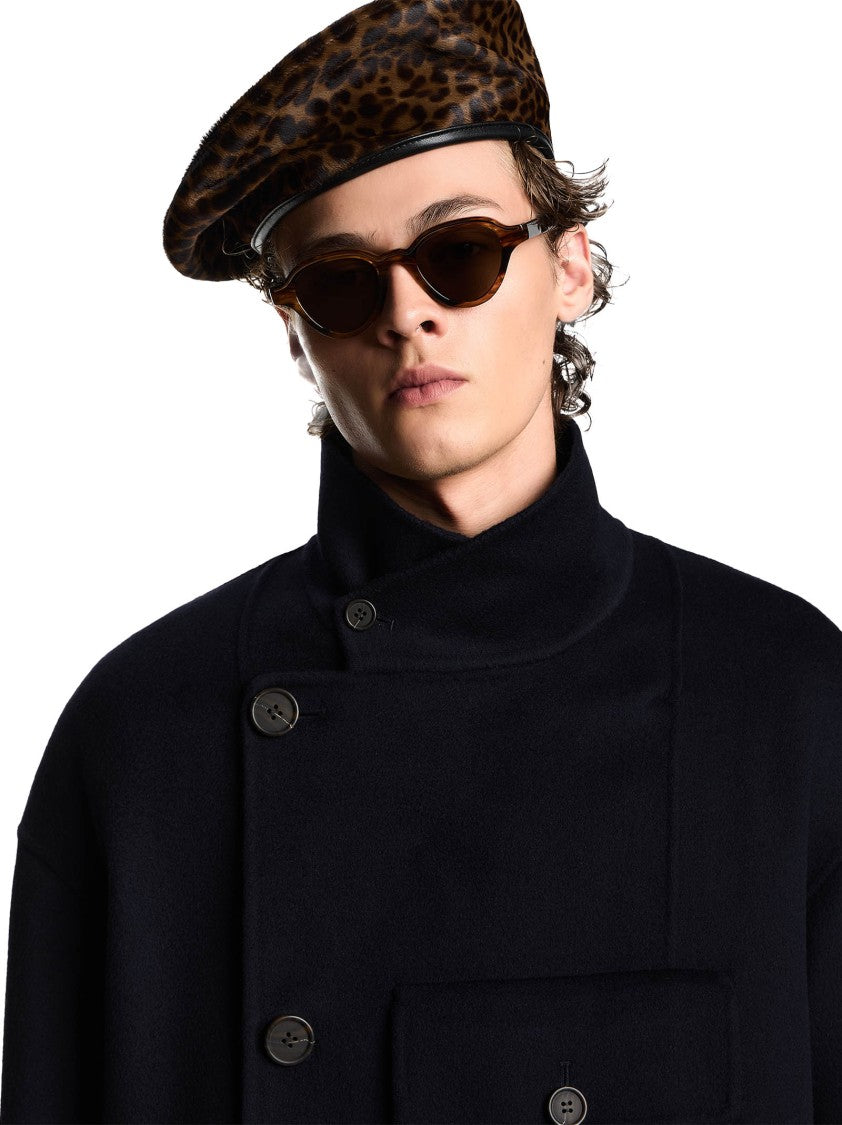 Emporio Armani Midnight Blue Double-Breasted Coat With High Collar
