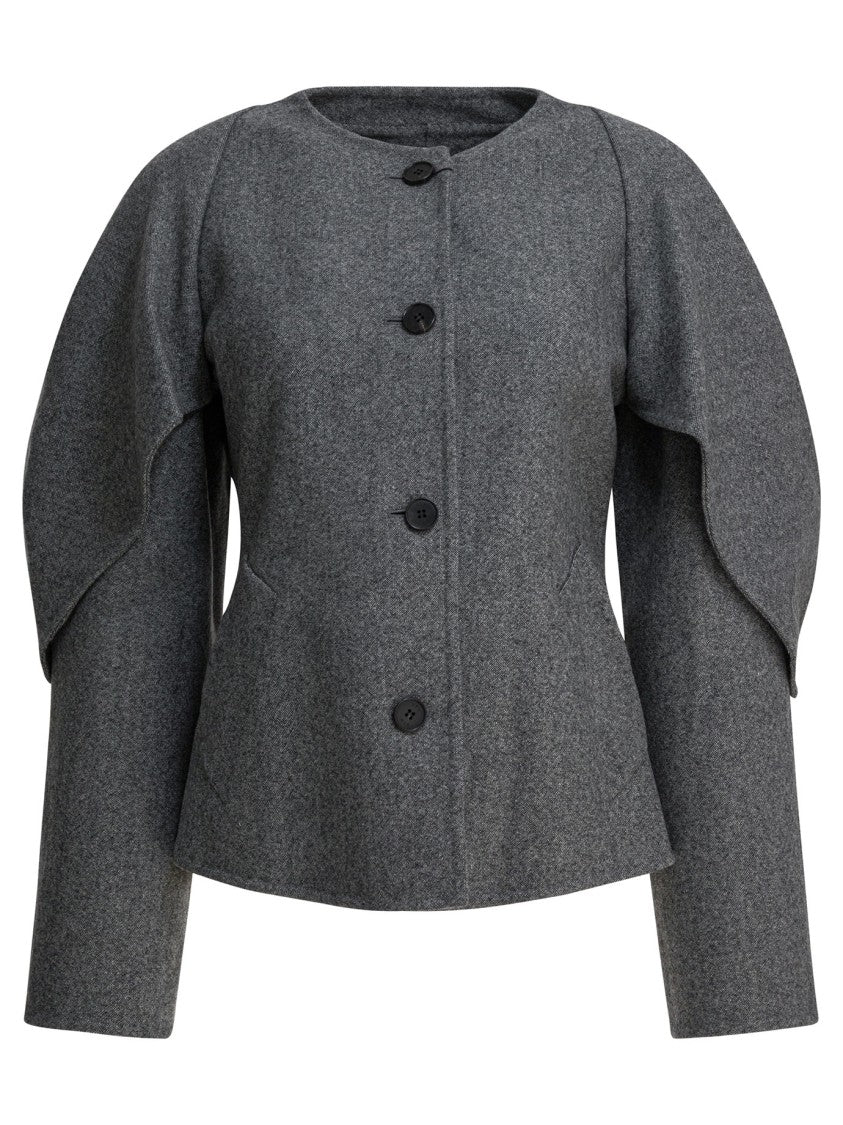 R2w Layered Puff Sleeve Wool Blend Jacket