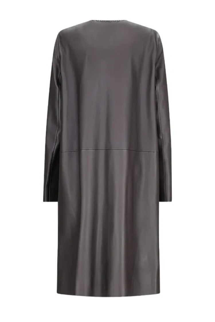 Fendi Brown Leather Open-Front Long Coat