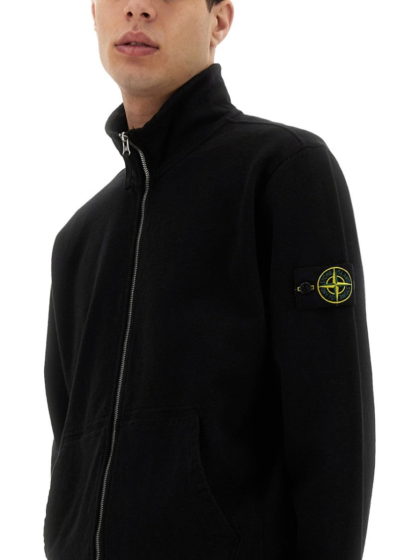 Stone Island High Collar Zip Sweatshirt With Minimalist Design