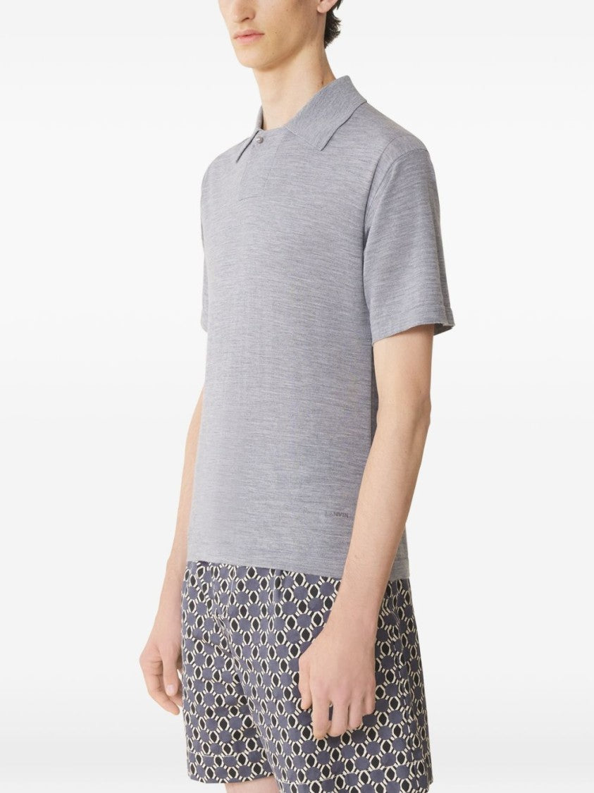 Lanvin Grey Button Detail Tonal Stitch Polo