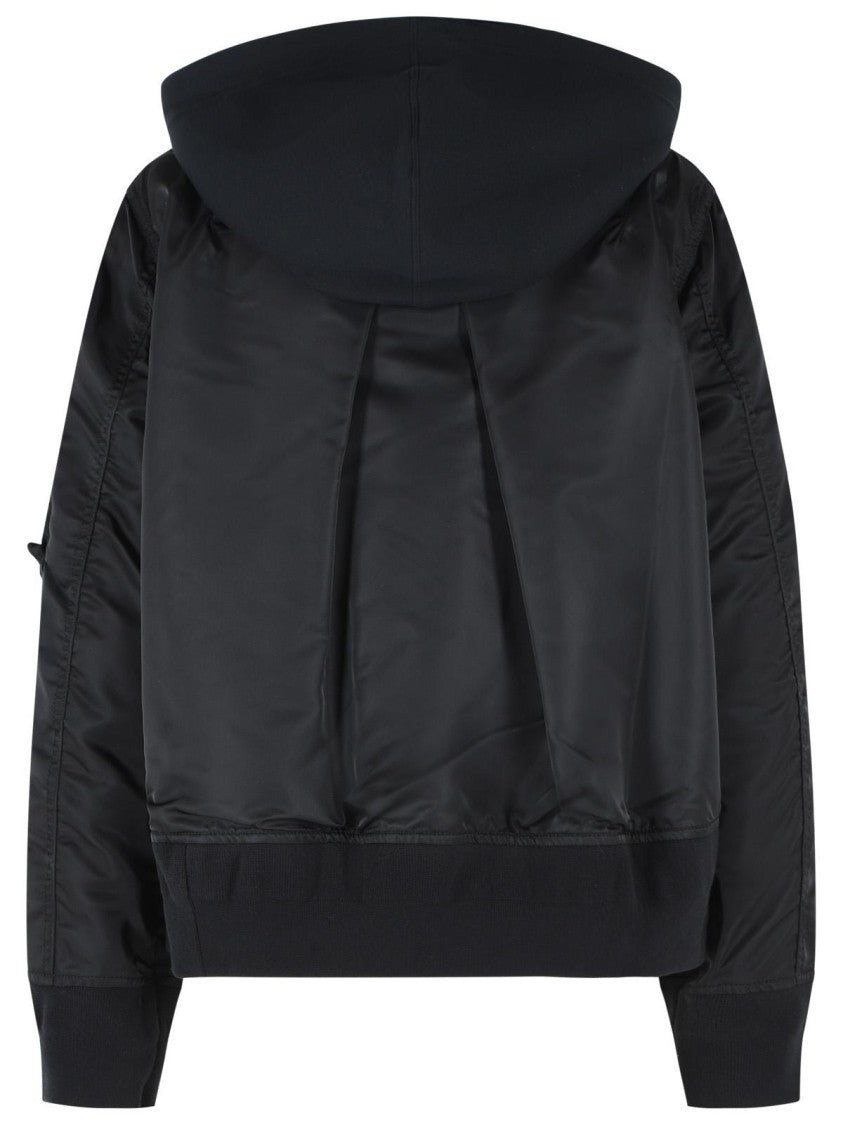 Sacai Black Drawstring Hooded Cotton-Blend Zip Sweatshirt