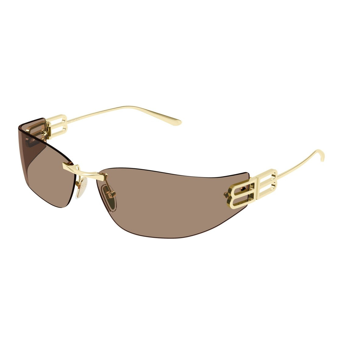 Balenciaga Rimless Sunglasses With Brown Lenses And Gold Metal Temples