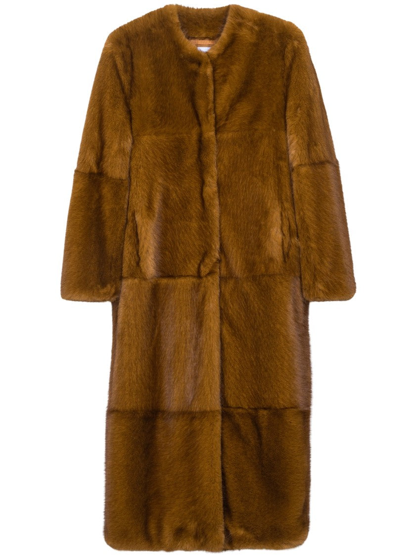 Stand Studio Plush Brown Hilma Coat With Patchwork Fur Panels