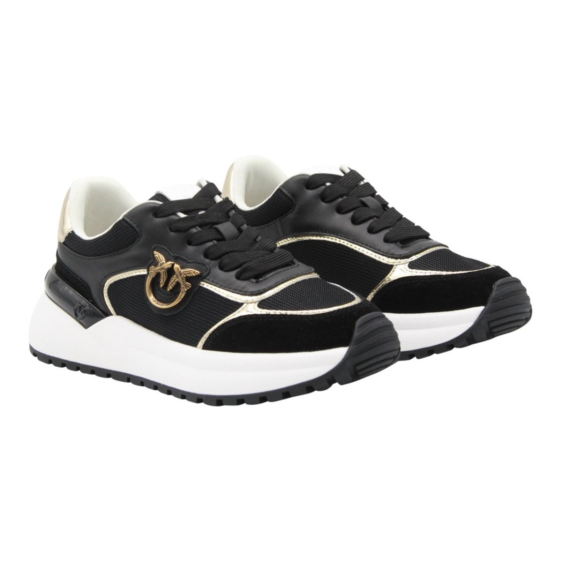 Pinko Sporty Black Sneakers With Gold Accents