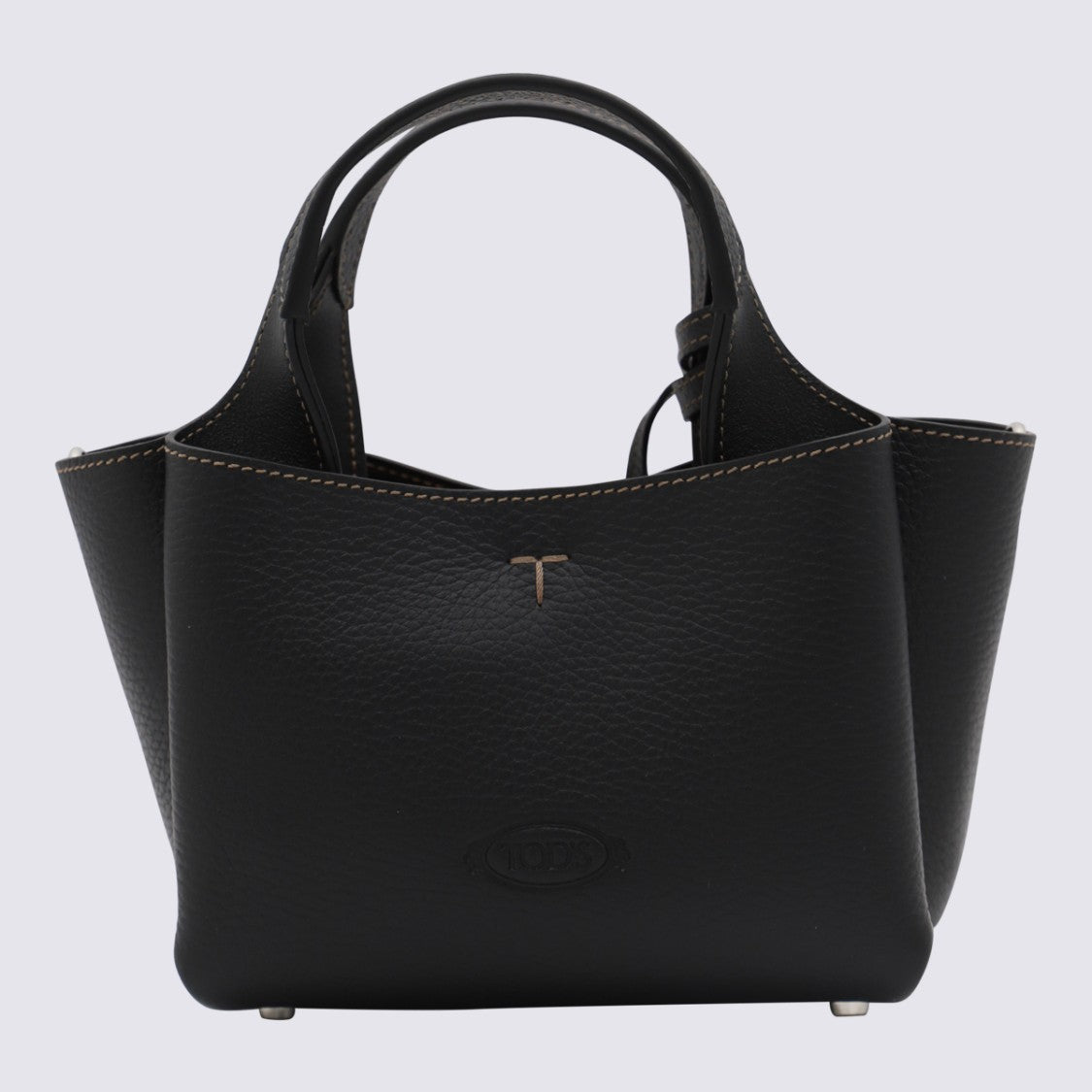 Tod's Structured Handbag In Textured Black Leather With Embossed Logo