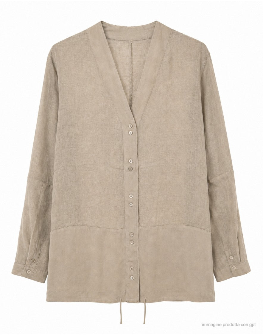Transit Sand Beige Linen-Viscose Shirt With Textured Details