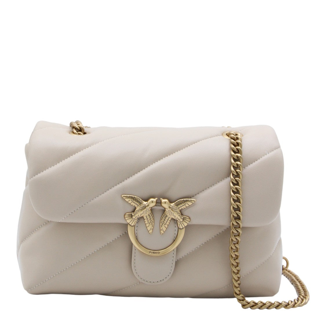 Pinko Quilted Beige Bag With Gold-Tone Clasp And Chain Strap