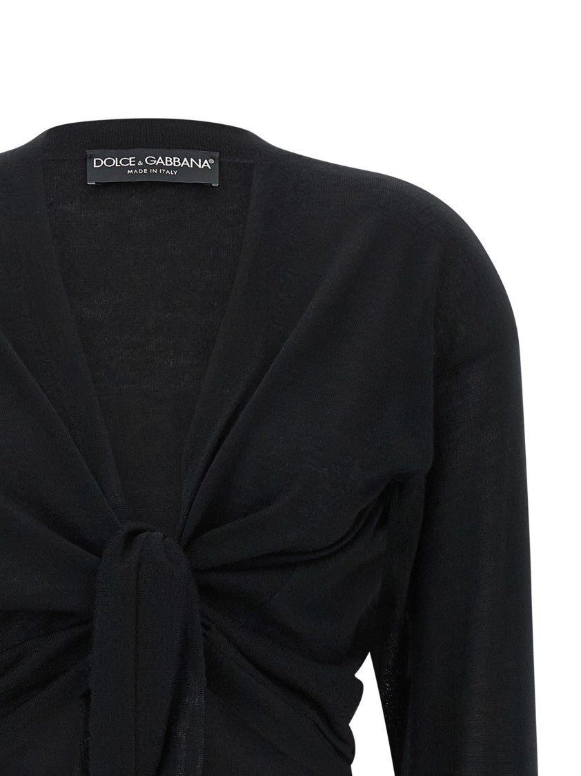 Dolce & Gabbana Asymmetric Black Cashmere Cardigan With Long Sleeves