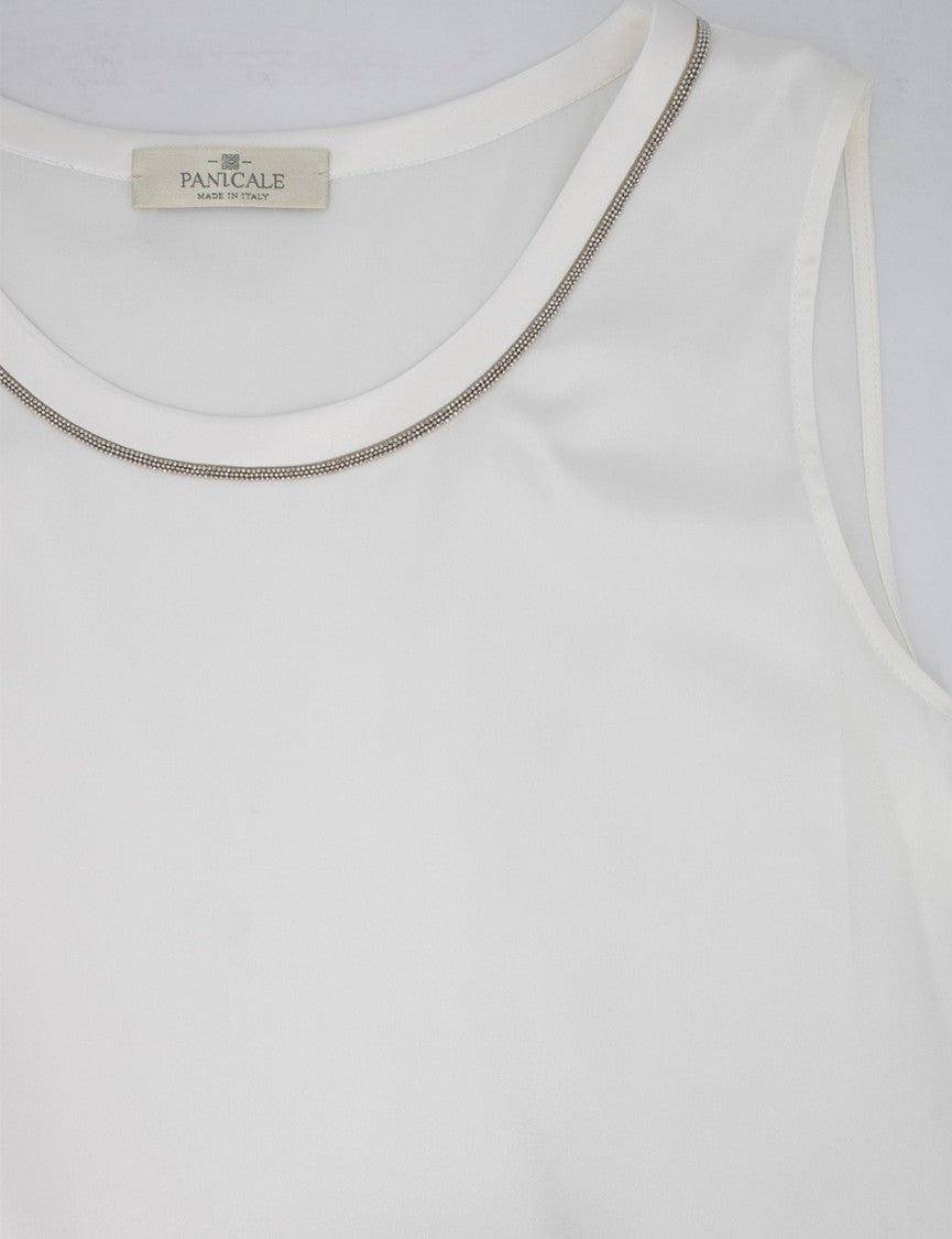 Panicale Crew Neck Silk Top With Luminous Detailing