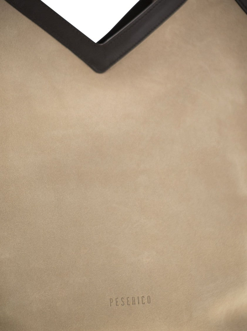 Peserico Soft Suede Tote Bag With Removable Pouch And Adjustable Strap