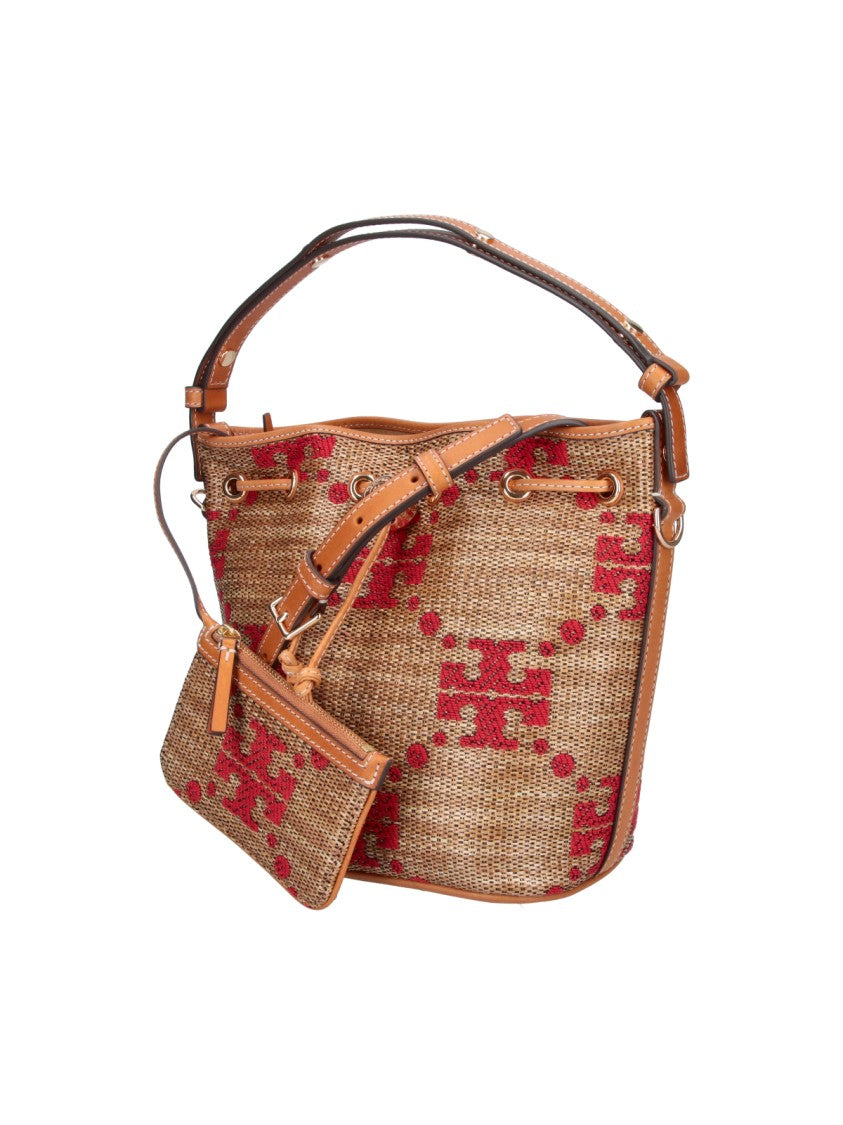 Tory Burch Brown T Monogram Fabric Bucket Bag