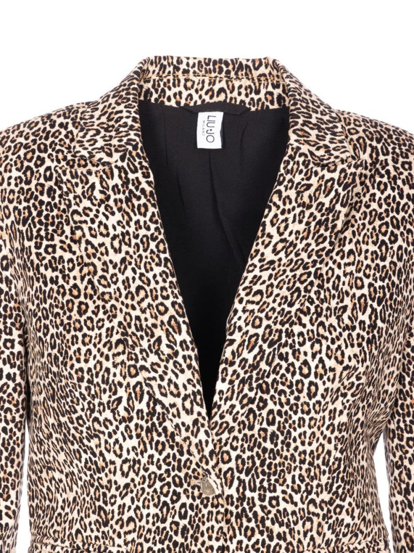 Liu Jo Beige Jacket With All-Over Leopard Print