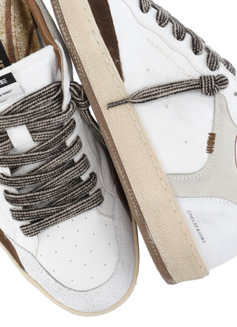 Crime London White Suede Inserts Leather Sneakers
