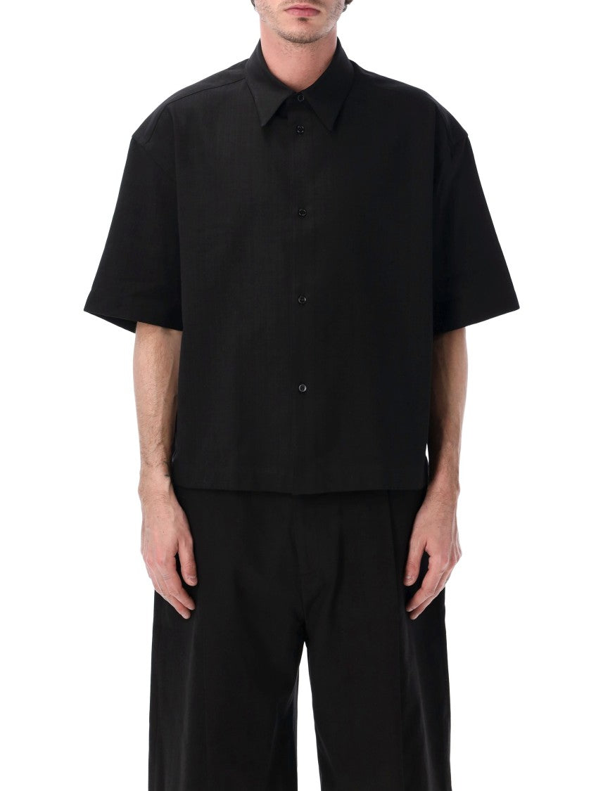 Studio Nicholson Sanko Cropped Herringbone Black Shirt