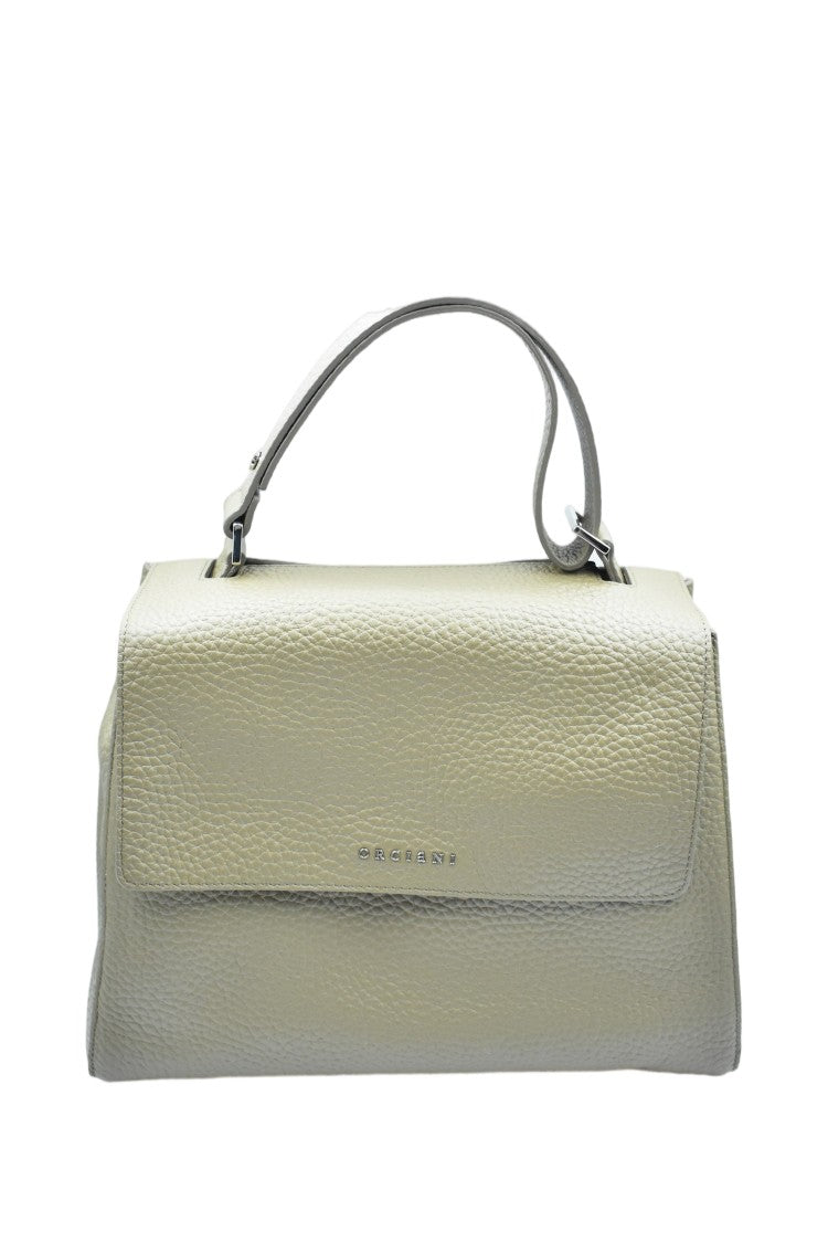 Orciani Beige Hammered Leather Customizable Zip Handbag