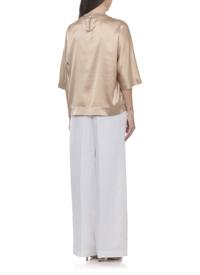 Peserico Gold Silk Round Neck Blouse