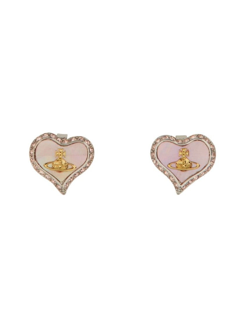 Vivienne Westwood Heart-Shaped Earrings With Pink Enamel And Crystal Accents