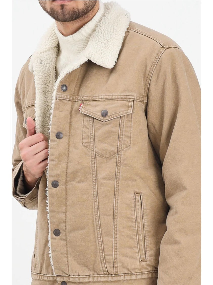 Levi's Beige Shearling-Lined Cotton Denim Jacket
