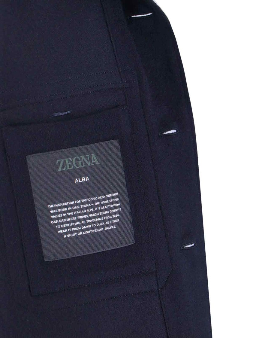 Zegna Navy Wool Shirt Jacket With Classic Collar