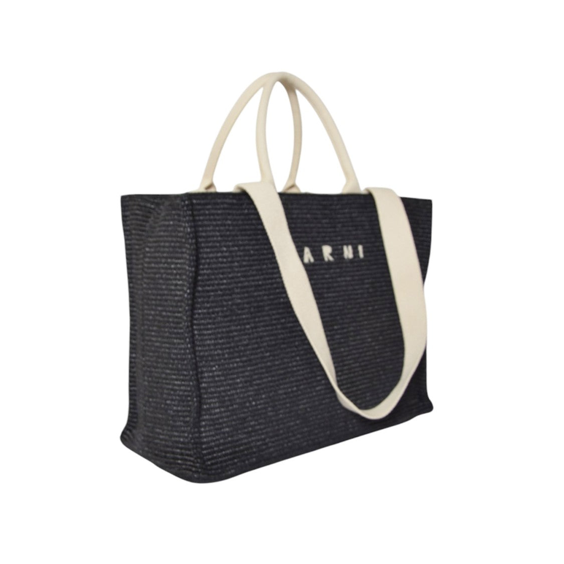 Marni Large Black Raffia-Effect Tote Bag