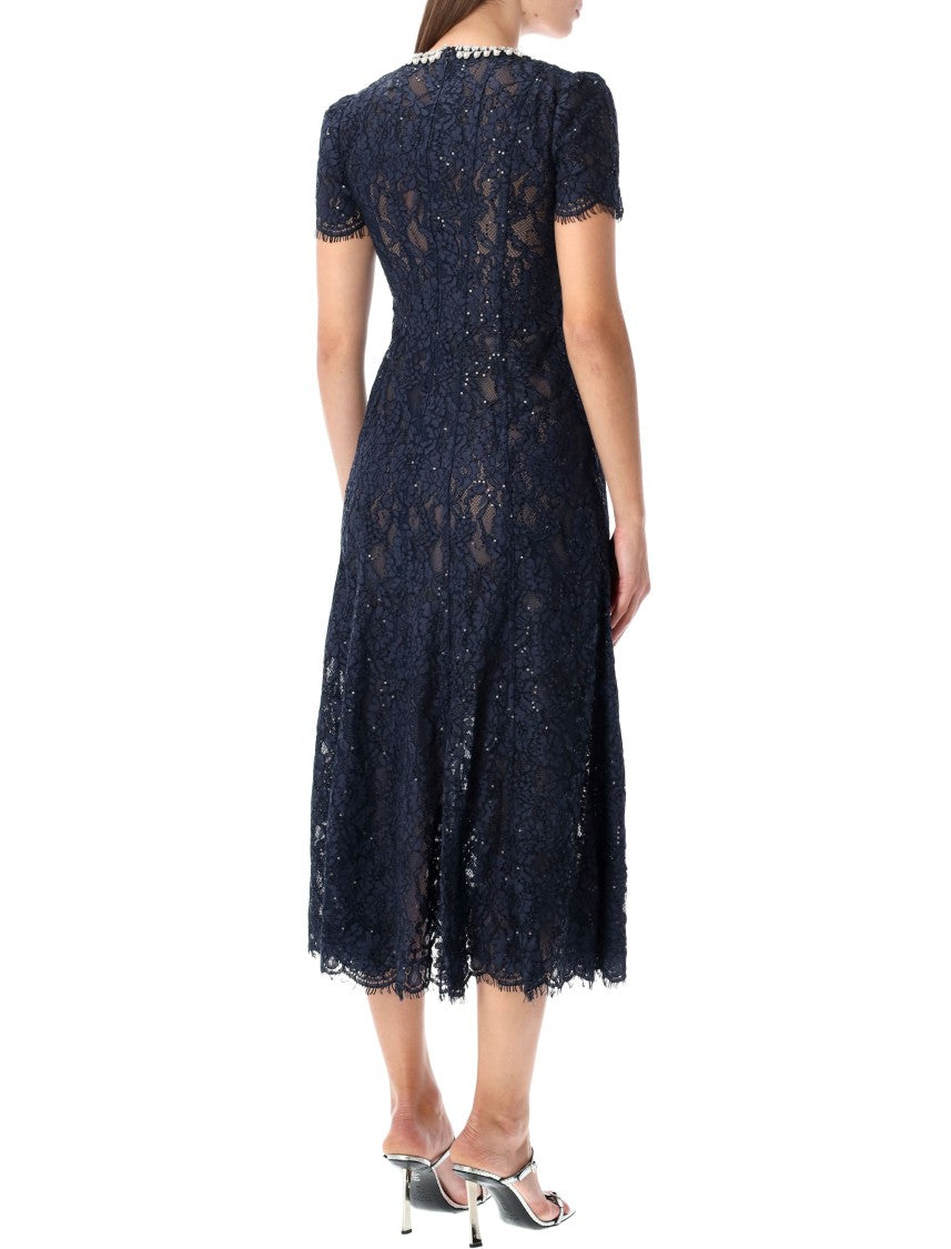 Self-Portrait Self-Portrait Navy Lace Midi Dress With Pearl