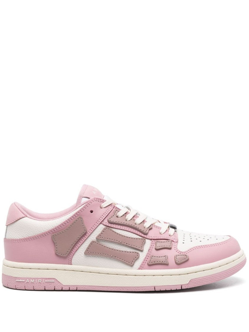 Amiri Blush Pink Calf Leather Panelled Sneakers With Embossed Detailing