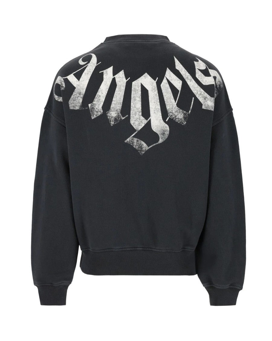 Palm Angels Black Cotton Distressed Logo Crewneck Sweatshirt