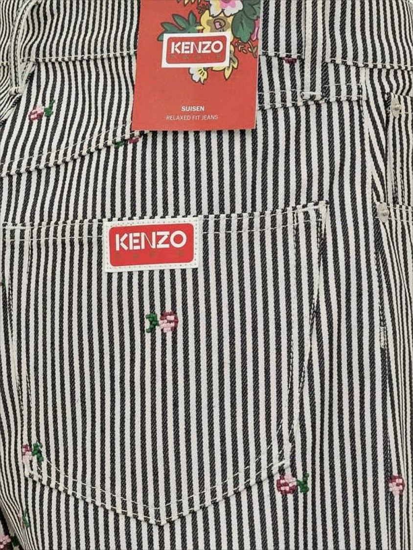 Kenzo Relaxed Fit Pinstripe Casual Pants With Embroidered Accents